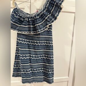 Denim and white one shoulder Parker dress